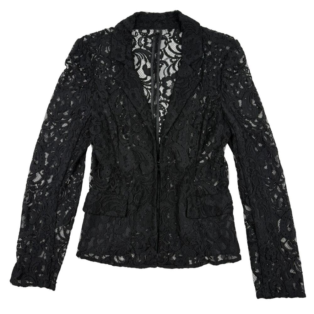 Giancarlo Ferrari Lace Blazer Sheer Jacket Size 10 Black Vintage 90s Romantic